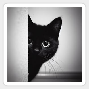 Monochrome Wall Peek Sneaky Cat Sticker